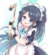 1girl apron aqua_halo araki495 aris_(blue_archive) aris_(maid)_(blue_archive) bangs black_dress black_hair blue_archive blue_eyes blue_ribbon blush clothing commentary_request cowboy_shot dress dutch_angle female frilled_apron frills general green_halo halo headdress headwear highres holding holding_mop long_hair maid maid_apron maid_headdress mop neck_ribbon official_alternate_costume open_mouth ponytail puffy_short_sleeves puffy_sleeves rectangular_halo ribbon safe short_sleeves sidelocks solo swept_bangs tied_hair white_apron wrist_cuffs // 1220x1400 // 1.3MB