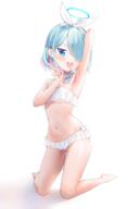 1girl arm_behind_back armpits arona_(blue_archive) bikini blue_archive blue_hair bow_hairband choker clothing colored_inner_hair female frilled_bikini frilled_swimsuit frills hair_over_one_eye hairband halo kirachamo kneeling light_blue_hair multicolored_hair multicoloured_hair navel questionable stomach swimsuit v white_choker white_hair_ornament white_hairband // 2600x3902 // 4.7MB
