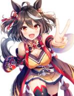 1girl 2023 absolute_territory ahoge akashio_(loli_ace) akasiosio animal_ears animal_humanoid armwear bangs bare_shoulders black_hair blush bottomwear breasts brown_hair cleavage cleavage_cutout clothed clothing clothing_cutout commentary_request d detached_sleeves equid equid_humanoid equine equine_humanoid female gesture hair hair_between_eyes hair_ornament highlights_(coloring) highres horse_ears horse_girl horse_humanoid humanoid kitasan_black_(pretty_derby) kitasan_black_(uma_musume) kitasan_black_(umamusume) kouhaku_nawa large_breasts legwear light_blush long_sleeves looking_at_viewer mammal mammal_humanoid medium_hair multicolored_hair open-mouth_smile open_mouth pleated_skirt questionable red_eyes rope safe sensitive shimenawa simple_background skirt smile solo streaked_hair thigh_highs thighhighs thighs two-tone_hair two_side_up uma_musume_-_pretty_derby uma_musume_pretty_derby umamusume v v_sign white_background white_hair wide_sleeves zettai_ryouiki // 1540x2000 // 3.5MB