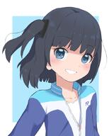 1_female 1girl asymmetrical_hair bangs bb83164978 black_hair blue_background blue_eyes blue_jacket bubukka clothing eyes face facial_expression female female_child female_juvenile gelbooru hair himenogi_rinze jacket long_sleeves looking_at_viewer love_r multicolored_clothes multicolored_jacket multicoloured_clothes ponytail questionable revision safe sensitive short_hair side_ponytail simple_background smile solo tied_hair two-tone_background upper_body white_jacket // 700x875 // 197.8KB