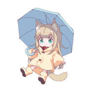 1girl 40hara animal_ears aqua_eyes blue_umbrella brown_hair cat_ears cat_girl cat_tail collar general highres holding holding_umbrella kinako_(40hara) light_smile long_hair original tail umbrella white_background // 1500x1481 // 183.1KB