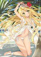 1_female 1girl ankle_ribbon archway_of_venus arm_up armpits ass ass_visible_through_thighs bare_legs barefoot barefoot_sandals beach between_toes blonde_hair blush clavicle collarbone day dengeki_moeoh dengeki_moeou dress feet female flat_chest flower flower_bracelet footwear garrison_cap gluteal_fold green_eyes hair_flower hair_ornament hibiscus highres kneeling legs long_hair mature navel non-web_source one_arm_up open_clothes open_dress open_shirt panties pantsu pettanko questionable ribbon safe sandals scan shirt side-tie side-tie_panties sidelocks smile solo stomach string_panties sundress thighs toes tsurusaki_takahiro unbuttoned underwear very_long_hair white_dress white_panties white_underwear // 1404x1920 // 2.9MB
