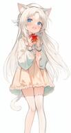 1girl animal_ears apparel_asymmetrical apparel_dress apparel_frilled_collar apparel_frilled_dress apparel_hat apparel_long_sleeves apparel_thighhighs bangs bloom blue_eyes blush cat_ears cat_tail cuteness_is_justice female flat_chest forehead frills fukuroy girl holding_object loli long_hair object_apple object_food object_fruit oc open_mouth original parted_bangs pixiv sidelocks solo tail teeth very_long_hair w983640761 white_background white_hair white_tights young_girl うちの子 かわいいは正義 ふくろy オリジナル ケモミミ リンゴ ロリ 女の子 少女 猫耳 白タイツ 貧乳 // 1266x2349 // 1.4MB