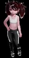 1girl black_fingernails black_hair cross dagger_(fiz-rot) fiz-rot flat_chest full_body hand_on_hip loli midriff no_background png red_eyes sleeveless solo track_pants transparent_background twintails_(short) whole_body // 596x1200 // 400.3KB