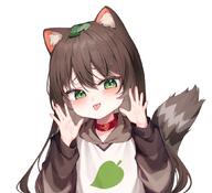 1girl animal_ear_fluff animal_ears brown_hair collar general hood hood_down hoodie leaf leaf_on_head leaf_print long_hair long_sleeves looking_at_viewer mannack mannack_016 original p raccoon_ears raccoon_girl raccoon_tail raku_(mannack) red_collar simple_background tail tongue tongue_out white_background // 1053x960 // 100.3KB