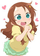 1girl atfbooru.ninja blush brown_hair commentary_request cowboy_shot d dated female_focus forehead fully_clothed general green_eyes green_skirt hands_up happy heart highres kobayashi-san_chi_no_maid_dragon kobayashi-san_chi_no_maidragon legs loli long_hair looking_at_viewer miss_kobayashi's_dragon_maid open_mouth own_hands_together puffy_sleeves riko_saikawa saikawa_riko samansa_ex shirt short_sleeves signature simple_background skirt smile solo standing swept_bangs tabasa-ex thighs white_background yellow_shirt younger_female タバやん地獄変 何て言ってるかわかる気がする才川さんでれんしゅう 小林さんちのメイドラゴン 才川リコ // 1240x1748 // 891.4KB