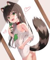1girl 2023 animal_ear_fluff animal_ears animal_humanoid ass bdsm belt_collar bottomless breasts brown_hair butt canid canid_humanoid canine canine_humanoid cellphone clothed clothing collar extra_ears female female_focus girl green_eyes hair heart highres humanoid leaf leaf_on_head leaf_print loli long_hair looking_at_viewer mammal mammal_humanoid mannack mannack0106 markings naked_shirt oc off_shoulder open_mouth original phone questionable raccoon raccoon_ears raccoon_girl raccoon_tail raku_(mannack) revision shirt short_sleeves slave small_breasts smartphone solo standing striped_markings striped_tail stripes tail tail_markings tanuki_humanoid topwear white_shirt young うちの子 まんなく らく らく5 アライグマ ケモミミ ロリ 女の子 尻尾 // 1296x1554 // 1.6MB