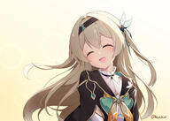 blush brown_hair close firefly_(honkai_star_rail) gradient headband honkai_(series) honkai_star_rail kaxukin long_hair ponytail signed // 1400x1000 // 706.3KB