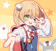 1 1girl absurdres backpack bag blonde blonde_hair blue_dress breasts collared_shirt commentary_request crime_prevention_buzzer double_v dress general girl green_eyes gyaru_v hair_ornament hand_up highres indie_virtual_youtuber loli_ui long_sleeves looking_at_viewer mannack mannack0106 neck_ribbon o one_eye_closed open_mouth outstretched_arm pinafore_dress pixiv_128607479 pixiv_29759565 pom_pom_(clothes) pom_pom_hair_ornament puffy_long_sleeves puffy_sleeves randoseru red_bag red_ribbon ribbon sailor_uniform school_uniform shigure_ui_(vtuber) shigure_ui_(vtuber)_(young) shirt short_hair short_twintails sleeveless sleeveless_dress small_breasts smile solo teeth twintails ui_shigure upper_body upper_teeth_only v v_over_eye virtual_youtuber virtual_youtuber_1000+_bookmarks vtuber white_shirt wink yellow_background しぐれうい しぐれういイラコン まんなく ウィンク セーラー服 バーチャルyoutuber バーチャルyoutuber1000users入り ロリうい 女の子 金髪 // 3152x2897 // 2.8MB