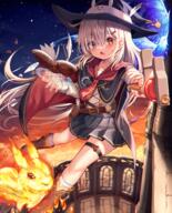 1girl absurdres bangs bird black_cape black_hat black_headwear blush book boots brown_eyes bunny cape clothing commentary eyebrows_visible_through_hair female floating floating_book floating_object footwear hair_between_eyes hair_ornament hairclip hat headwear heterochromia highres holding holding_object holding_staff kyumi_(mannack) long_hair long_sleeves magic_circle mannack mannaku open_book open_mouth original pleated_skirt purple_eyes rabbit s safe shirt skirt solo staff thigh_strap very_long_hair white_hair white_shirt witch_hat // 3874x4813 // 18.6MB