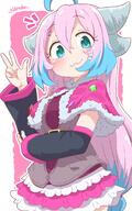1girl adversarial_noise ahoge arm_under_breasts arrow_(symbol) blue_hair border cowboy_shot dated dragon_girl general hair_ornament hairclip highres indie_virtual_youtuber jacket long_hair multicolored_hair nanoko_doragon notice_lines open_mouth outline outside_border pink_background pink_hair solo star_(symbol) tabayan_jigokuhen thighhighs two-tone_hair virtual_youtuber w white_border white_outline // 1092x1748 // 1.1MB