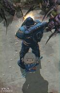 1boy 1girl absurdres adeptus_astartes advarcher anonamos_701 armor armour back-to-back blue_hair casing_ejection clothing female firing gawr_gura gawr_gura_(1st_costume) gawr_gura_ch. general grey_hair gun headwear helmet high_resolution highres holding holding_object holding_polearm holding_trident holding_weapon hololive hololive_english male monster multicolored_hair multicoloured_hair muzzle_flash pauldron pauldrons polearm power_armor power_armour q safe sankaku sankaku_vkr3glyo1rz shadow shell_casing shoulder_armor shoulder_armour streaked_hair trident tyranid very_high_resolution virtual_youtuber warhammer_40k weapon // 2650x4096 // 1.0MB