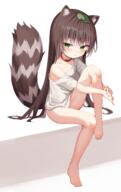 ( 1girl 2023 >( animal_ear_fluff animal_ears animal_humanoid bare_legs barefoot blush bottomless brown_hair canid canid_humanoid canine canine_humanoid clothed clothing collar feet female frown full_body girl green_eyes hair highres humanoid leaf leaf_on_head light_brown_hair loli long_hair looking_at_viewer mammal mammal_humanoid mannack mannack0106 markings naked_shirt oc off_shoulder original questionable raccoon raccoon_ears raccoon_girl raccoon_tail raku_(mannack) sensitive shirt short_sleeves sitting solo striped_markings striped_tail stripes tail tail_markings tanuki_humanoid topwear v-shaped_eyebrows very_long_hair white_shirt young うちの子 まんなく らく らく4 アライグマ ケモミミ ロリ 女の子 裸足 // 1421x2260 // 1.3MB