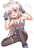 1girl animal_ear_fluff animal_ears bangs bell black_hair black_legwear blush bow bowtie breasts bridal_garter brown_legwear brown_pantyhose clavicle claw_pose clothing collar collarbone commentary_request drawn_whiskers extra_ears eyebrows_visible_through_hair fang female garter gloves grey_gloves grey_leotard hair_between_eyes hair_ornament jingle_bell leg_garter legwear leotard lion_ears lion_hair_ornament long_hair looking_at_viewer mannack mannack0106 mannaku multicolored_hair multicoloured_hair original pantyhose red_bow red_bowtie red_collar red_eyes red_neckwear s safe simple_background skin_fang small_breasts solo streaked_hair two_side_up white_background まんなく キュミ キュミ31 ロリ 獣耳 黒タイツ // 769x1071 // 741.7KB