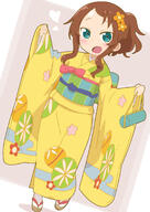 1girl aqua_eyes atfbooru.ninja blue_eyes blush brown_hair commentary_request feet female female_focus flower fully_clothed general hair_ornament hairclip highres japanese_clothes kimono kobayashi-san_chi_no_maid_dragon kobayashi-san_chi_no_maidragon legwear loli long_hair long_sleeves looking_at_viewer obi open_mouth ponytail saikawa_riko samansa_ex sandals sash socks solo standing tabi thighhighs tied_hair white_legwear white_socks wide_sleeves yellow_kimono younger_female yukata zouri // 1240x1748 // 1.1MB