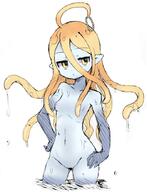 1_female 1girl closed_mouth colored_sclera commentary_request contrapposto ears eyebrows eyebrows_visible_through_hair female flat_chest hair_between_eyes hands_on_hips hands_on_own_hips hips holding holding_jewelry holding_necklace jewelry jewelry_removed kai_himo kamaboko_(mato225) legs_apart long_hair looking_at_viewer mature monster_girl navel necklace necklace_removed nipples nude orange_hair original pointy_ears pov prehensile_hair purple_sclera questionable simple_background solo standing stomach tentacle_hair unworn_jewelry unworn_necklace wading white_background yellow_eyes // 676x881 // 74.9KB
