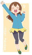 1girl arm_up atfbooru.ninja background_character blue_shirt blue_sweater blush border brown_hair buttons character_name child closed_eyes commentary_request dated english_text female female_focus fully_clothed general green_footwear happy highres hikari_makishima kobayashi-san_chi_no_maid_dragon kobayashi-san_chi_no_maidragon leggings legs loli long_hair makishima_hikari miniskirt miss_kobayashi's_dragon_maid miss_kobayashi's_dragon_maid_100+_bookmarks open_mouth pants samansa_ex shirt shoes simple_background skirt smile socks solo sweater tabasa-ex thighs white_border white_shirt yellow_background yellow_skirt younger_female スパッツといえば填島ひかりさん タバやん地獄変 メイドラゴン100users入り 小林さんちのメイドラゴン // 1025x1748 // 623.7KB