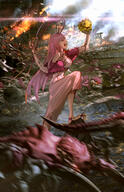 1girl absurdres advarcher antenna_hair arthropod_girl bare_shoulders blunt_bangs blurry building burning burning_building cockroach_girl commentary crowd day dutch_angle english_commentary fangs fire from_side full_body general glowing glowing_eyes helmet highres holding holding_helmet long_hair matara_kan matara_kan_(1st_costume) monster_girl multicolored_hair open_mouth outdoors pink_hair profile red_eyes sharp_teeth sidelighting solo_focus streaked_hair sunlight teeth tyranid very_long_hair virtual_youtuber vshojo warhammer_40k // 2970x4590 // 12.3MB
