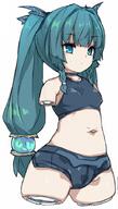 1girl amputee android blue_eyes blue_hair braid choker crotch_seam_(vertical) daruma_girl full_body hair_beads implied_nopan living_daruma long_hair midriff no_background partially_visible_vulva petite qingyi_(zenless_zone_zero) quadruple_amputee short_shorts side_locks small_breasts solo twin_braids twintails_(long) white_background whole_body zenless_zone_zero // 511x900 // 353.4KB