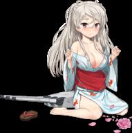 1girl animal_print bent_knees breasts brown_eyes clavicle cleavage clothing collarbone conte_di_cavour_(kancolle) conte_di_cavour_(yukata)_(kancolle) conte_di_cavour_nuovo_(kancolle) cotton_candy female fish fish_print flower footwear full_body goldfish goldfish_print grey_hair japanese_clothes jiji jiji_(aardvark) kantai_collection kimono large_breasts long_hair long_sleeves official_alternate_costume official_art petals pink_flower print_kimono remodel_(kantai_collection) robe s safe sandals sandals_removed sensitive ship_turret silver_hair sitting transparent_background turret two_side_up unworn_sandals wafuku wariza white_hair yukata // 559x562 // 82.5KB