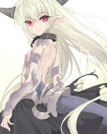 1girl armor bangs black_skirt blonde_hair breasts closed_mouth collar commentary_request demon_girl eyebrows_visible_through_hair female from_side hair_between_eyes highres horns how_not_to_summon_a_demon_lord in_profile isekai_maou_to_shoukan_shoujo_dorei_majutsu isekai_maou_to_shoukan_shoujo_no_dorei_majutsu krebskrum krebskulm lizard_tail long_hair looking_at_viewer looking_to_the_side metal_collar monster_girl pettanko pointed_ears pointy_ears red_eyes safe sensitive skirt skirt_lift small_breasts smile solo tail topless torn_clothes tsurusaki_takahiro vambraces very_long_hair white_background // 1326x1667 // 1.0MB