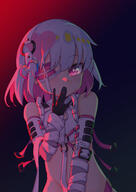 1girl bare_shoulders black_gloves bondage_outfit chinese_commentary clothing commentary commentary_request covered_mouth crop_top detached_sleeves dohna_dohna_issho_ni_warui_koto_o_shiyou donadona eyepatch female gloves hand_up highres hzk789631245 ling_huanxiang long_sleeves looking_at_viewer multicolored_hair o-ring pink_hair pixiv_14559332 pixiv_94531127 porno_(dohna_dohna) purple_eyes q revealing_clothes safe sensitive shirt silver_hair sleeveless sleeveless_shirt solo two-tone_hair upper_body violet_eyes white_hair white_shirt white_sleeves ドーナドーナ ポルノ(ドーナドーナ) 多娜多娜一起干坏事吧 摸鱼 白发 贫乳 零的幻想 // 1654x2339 // 1.8MB