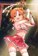 1girl ahoge bare_shoulders bell bow breasts cleavage commentary_request concept_maihime_(idolmaster) cowboy_shot d dot_nose elbow_gloves forehead frilled_gloves frilled_shirt frilled_skirt frills gloves gohei hair_bell hair_ornament hair_ribbon halter_shirt halterneck highres hip_vent holding holding_gohei idolmaster idolmaster_million_live! idolmaster_million_live!_theater_days jingle_bell koaya light_blush light_particles light_rays looking_at_viewer medium_breasts midriff miniskirt navel no_bra no_panties nontraditional_miko official_alternate_costume open_mouth orange_hair parted_bangs pink_ribbon pink_skirt pleated_skirt ribbon ribbon-trimmed_gloves ribbon-trimmed_shirt ribbon-trimmed_thighhighs ribbon_trim sensitive shirt short_hair sidelighting skirt sleeveless sleeveless_shirt smile solo sunbeam sunlight thighhighs torii waist_bow white_gloves white_thighhighs yabuki_kana yellow_eyes zettai_ryouiki // 1374x2048 // 297.9KB