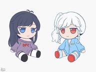 2girls albino artsatoru19 bare_legs black_hair blue_eyes commission dct-tan dfc-tan dress flat_color fumo_(doll) highres jacket multiple_girls off-shoulder_sweater off_shoulder original parody partially_unzipped polar_opposites red_eyes siblings simple_background sisters style_parody sweater sweater_dress thighhighs track_jacket white_background white_hair zipper // 2048x1536 // 189.3KB