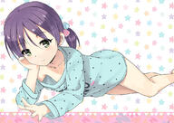 1girl asymmetrical_hair atfbooru.ninja bad_id bad_twitter_id bangs bare_legs barefoot blush clavicle closed_mouth collarbone eyebrows_visible_through_hair feet female green_eyes hair_bobbles hair_ornament hand_on_own_cheek hand_on_own_face inactive_account jiji jiji_(aardvark) jiji_aardvark legs long_sleeves looking_at_viewer lying on_stomach original ponytail purple_hair s safe sensitive side_ponytail simple_background smile solo star_(symbol) star_print tied_hair twintails // 1093x774 // 155.1KB