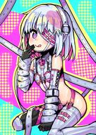 1girl adult bare_shoulders black_gloves blush bondage_outfit colored_inner_hair commentary_request crop_top dohna_dohna dohna_dohna_issho_ni_warui_koto_o_shiyou eyepatch flat_chest gag gloves hair_ornament heart heart_hair_ornament highres layered_gloves licking_lips looking_at_viewer multicolored_hair nangong_(skarndrnjs) onono_imoko_(style) pink_eyes pink_hair porno porno_(dohna_dohna) poruno q revealing_clothes sensitive short_hair sitting smile solo strap tongue tongue_out two-tone_hair user_attv7427 white_hair wiffle_gag ドーナドーナ ポルノ 难宫 難宮 // 1688x2388 // 797.4KB