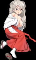 1girl breasts brown_eyes chihaya_(clothing) collarbone conte_di_cavour_(kancolle) conte_di_cavour_(miko)_(kancolle) full_body grey_hair hakama hakama_skirt japanese_clothes jiji jiji_(aardvark) kantai_collection kimono large_breasts long_hair long_sleeves miko no_bra official_alternate_costume official_art oppai_loli red_hakama safe sandals sensitive shoes shoes_removed silver_hair skirt tabi transparent_background two_side_up unworn_shoes white_kimono wide_sleeves zouri // 405x668 // 74.1KB