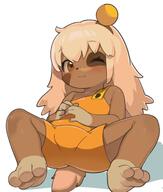 1girl animal_feet animal_nose barefoot brown_eyes brown_hair dofus dog_girl dog_tail feet furry furry_female hair_ornament highres lilotte_(dofus) long_hair looking_at_viewer lying on_back one_eye_closed orange_overalls overall_shorts overalls own_hands_together sakurami_sumi sensitive smile soles solo spread_legs tail thighs toes // 1157x1363 // 293.7KB