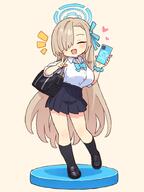 1girl asuna_(blue_archive) asuna_(school_uniform)_(blue_archive) bag black_bag black_shoes black_socks blue_archive blush bow bowtie breasts brown_hair cellphone chibi choker closed_eyes collared_shirt commentary_request doodle_sensei_(blue_archive) full_body general hair_over_one_eye hair_ribbon halo heart holding holding_phone large_breasts long_hair looking_at_viewer onyhakase open_mouth phone pleated_skirt ribbon school_bag school_uniform scrunchie sensei_(blue_archive) shirt shoes simple_background skirt smartphone socks solo tweet_ブルアカ twitter.com very_long_hair white_shirt wrist_scrunchie // 700x933 // 68.9KB