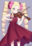 1girl alternate_costume artist_name beatrice_(re_zero) beatrice_(zero) blonde_hair blue_eyes blush bow_(music) butterfly-shaped_pupils cowboy_shot dress drill_hair general grey_background hair_ribbon holding holding_bow_(music) holding_instrument holding_violin instrument long_hair pink_pupils pink_ribbon re_zero_kara_hajimeru_isekai_seikatsu red_dress ribbon s_(hdru2332) simple_background sleeveless sleeveless_dress smile solo standing symbol-shaped_pupils twin_drills violin zero_kara_hajimeru_isekai_seikatsu // 636x900 // 389.0KB