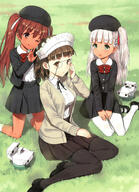 3_females 3girls ;q absurdres anchor_hair_ornament art bangs beret black_dress blunt_bangs breasts brown_eyes brown_hair clothing d dress eyebrows eyebrows_visible_through_hair eyewear eyewear_strap female flower footwear full_body garrison_cap glasses grass green_eyes hair_flower hair_ornament hair_ribbon hair_tie hat headdress headwear heels high_heels highres jiji jiji_(aardvark) jijis-waifus kantai_collection kneeling large_breasts lawn libeccio_(kancolle) libeccio_(kantai_collection) long_hair maestrale_(kancolle) maestrale_(kantai_collection) mature megane multiple_females multiple_girls official_art on_ground one_eye_closed one_side_up open-mouth_smile open_mouth outdoors outside pantyhose photoshop_(medium) questionable red_ribbon ribbon roma_(kancolle) roma_(kantai_collection) s safe scan scan_artifacts scanning_artifacts school_uniform seifuku sensitive shirt shoes silver_hair sitting sitting_on_ground smile socks sweater thigh-highs thighhighs tied_hair tongue tongue_out twintails uniform wavy_hair white_dress white_hair white_legwear white_pantyhose white_ribbon white_shirt white_socks // 2760x3800 // 2.1MB