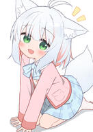 1girl amakami_sana_(1n4b4) animal_ear_fluff animal_ears antenna_hair blue_bow blue_skirt blush borrowed_character bow collared_shirt commentary_request d fang green_eyes grey_hair hair_between_eyes highres jacket long_sleeves looking_at_viewer multicolored_hair no_shoes notice_lines open_clothes open_jacket original pink_jacket plaid_clothes plaid_skirt pleated_skirt red_hair shadow shirt simple_background skirt sleeves_past_wrists smile socks solo streaked_hair tail white_background white_shirt white_socks yuune_(ayanepuna) // 1000x1414 // 587.2KB