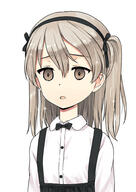 1girl bad_id bad_twitter_id black_bow black_bowtie black_hairband black_ribbon bow bowtie collared_shirt empty_eyes expressionless general girls_und_panzer grey_eyes grey_hair hair_ribbon hairband inactive_account jiji_(aardvark) medium_hair one_side_up open_mouth ribbon shimada_arisu shirt simple_background sketch solo suspenders upper_body white_background white_shirt // 688x971 // 116.5KB