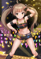 1girl absurdres ahoge arm_strap audience belt black_boots black_footwear black_gloves black_shorts boots brown_eyes brown_hair caihanonline closed_mouth collarbone commentary_request crop_top fingerless_gloves gloves hair_ribbon hakozaki_serika half_gloves hand_on_own_hip highres idol idolmaster idolmaster_(classic) idolmaster_million_live! idolmaster_million_live!_theater_days idolmaster_movie knee_boots koaya long_hair m@sterpiece_箱崎星梨花 midriff navel pink_ribbon ribbon safe sensitive short_shorts shorts smile solo spread_legs standing starpiece_dreamer_(idolmaster) stomach twin_tails twintails very_long_hair 黒沢aya // 2220x3211 // 3.4MB