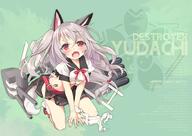 1_female 1girl animal_ears animal_tail arm_support azur_lane bangs belt belt_buckle black_skirt blush braid breasts buckle character_name character_profile crop_top crop_top_overhang d ears english english_text eyebrows eyebrows_visible_through_hair fang fangs female full_body green_background kneeling leaning leaning_forward leg_warmers long_hair looking_at_viewer machinery mature medium_breasts miniskirt nail_polish one_side_up open_mouth own_hands_together pov red_eyes red_ribbon ribbon safe shirt short_sleeves skirt slit_pupils smile solo stuffed_wolf tail tareme tareme_eyes tattoo text thick_eyebrows tied_hair tsurusaki_takahiro turret underboob v_arms very_long_hair w_takahiro white_ribbon white_shirt wolf_ears wolf_tail wrist_ribbon yuudachi_(azur_lane) アズールレーン // 917x650 // 103.9KB