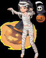 1girl bandages black_eyes black_hair braid female full_body ghost halloween halloween_costume jack-o'-lantern jiji jiji_(aardvark) kantai_collection mole mole_under_eye mummy mummy_costume naked_bandage official_art q safe scirocco_(halloween)_(kancolle) scirocco_(kancolle) scirocco_(kantai_collection) sensitive ship_turret short_hair solo tan tanned tied_hair transparent_background turret two_side_up // 653x821 // 128.6KB