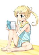 1girl bad_id bad_twitter_id barefoot blonde_hair blue_eyes blush clothing feet flat_chest full_body jiji jiji_(aardvark) jiji_aardvark jijis-waifus long_hair open_mouth original s safe sensitive short_shorts shorts sitting smile solo twintails // 688x971 // 93.4KB