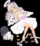 1girl angel_wings black_ribbon candy candy_wrapper dress fake_halo fake_wings food full_body green_eyes hair_ribbon halloween_costume halo hands_on_own_chest heart jiji_(aardvark) kantai_collection legs long_hair looking_at_viewer lying maestrale_(halloween)_(kancolle) maestrale_(kancolle) maestrale_(kantai_collection) official_art on_back one_side_up ribbon safe sensitive transparent_background white_dress wings // 626x706 // 102.7KB