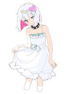 1girl absurdres bare_shoulders collar colored_inner_hair cropped_legs dohna_dohna_issho_ni_warui_koto_o_shiyou dress expressionless flat_chest general hair_ornament heart heart_hair_ornament highres looking_at_viewer multicolored_hair pink_eyes pink_hair porno_(dohna_dohna) ri-el ri_el_1 short_hair simple_background skirt_hold sleeveless sleeveless_dress solo spiked_collar spikes two-tone_hair white_background white_dress white_hair // 2894x4093 // 381.0KB