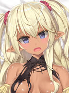 1girl 2d_art 4 areola bangs bare_shoulders black_ribbon blue_eyes blush breasts censor_hair censored clothing convenient_censoring dark-skinned_female dark_skin edelgard edelgard_(isekai_maou) edelgard_(isekai_maou_to_shoukan_shoujo_dorei_majutsu) erect_nipples eyebrows_visible_through_hair female female_focus hair_between_eyes hair_censor hair_ornament hair_over_breasts hair_scrunchie how_not_to_summon_a_demon_lord isekai_maou_to_shoukan_shoujo_no_dorei_majutsu long_hair looking_at_viewer medium_breasts neck_ribbon no_bra open_mouth pixiv_11277 pixiv_95481514 pointed_ears pointy_ears questionable red_hair_ornament red_scrunchie ribbon scrunchie shiny shiny_hair shiny_skin silver_hair solo takadai tied_hair torn_clothes tsurusaki_takahiro twintails upper_body white_hair エデルガルト 異世界魔王 異世界魔王_エデルガルト_抱き枕 鶴崎貴大 // 1500x2000 // 1.3MB
