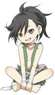 1_female 1boy 1girl asymmetrical_hair barefoot black_hair brown_eyes clothing dororo_(character) dororo_(tezuka) dororo_(tezuka_osamu) explicit explicit_content feet female female_focus flat_chest hair_tie indian-style_sitting indian_style loli long_hair male_focus nsfw open_clothes open_mouth open_shirt pettanko ponytail safe sensitive shirt simple_background sitting solo tied_hair tomboy white_background yamamoto_souichirou young // 2368x4046 // 573.5KB