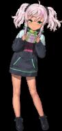 1girl ahoge black_hoodie box comandante_cappellini_(kancolle) dark-skinned_female dark_skin full_body general gift gift_box green_eyes hood hoodie jiji_(aardvark) kantai_collection long_hair multicolored_hair official_art pink_hair solo streaked_hair transparent_background twintails uit-24_(kancolle) // 408x859 // 68.7KB