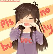 1_female 1girl artist_request blush brown_hair bully bullying closed_eyes commission copyright_request crying deviantart_username dfc-tan english english_text eyebrows female female_focus general mature open_mouth purple_clothes safe sakuraalice33 shirt simple_background solo t-shirt text text_focus watermark wavy_mouth web_address // 883x904 // 129.7KB