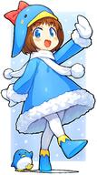 1girl animal bachera bird blue_dress blue_eyes blue_footwear blue_hat blue_headwear blue_shoes blush brown_hair commentary commentary_request d dress ecoco ekokuice full_body fur-trimmed_dress fur-trimmed_sleeves fur_trim general hat highres long_sleeves looking_at_viewer mittens open_mouth outstretched_arm pantyhose penguin penguin_hat scarf shoe_soles shoes smile solo walking white_mittens white_pantyhose white_scarf // 964x1723 // 213.2KB