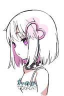 1girl bare_shoulders child collar colored_inner_hair cropped_torso dohna_dohna_issho_ni_warui_koto_o_shiyou dress general hair_ornament heart heart_hair_ornament highres multicolored_hair nnn-ollll parted_lips pink_eyes pink_hair porno_(dohna_dohna) profile safe short_hair simple_background sketch solo spiked_collar spikes two-tone_hair upper_body white_background white_dress white_hair // 800x1200 // 101.6KB