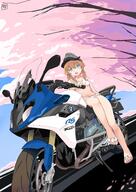 1girl absurdres alternate_costume aqua_eyes bikini blonde_hair bmw bmw_r1250rs breasts cherry_blossoms commentary_request cosplay cross day grey_hat hat highres iron_cross kantai_collection logo looking_at_viewer military_hat motor_vehicle motorcycle open_mouth outdoors peaked_cap petals prinz_eugen_(kancolle) sandals sensitive sitting small_breasts solo swimsuit toplow tree twintails vehicle_request white_bikini white_sandals z1_leberecht_maass_(kancolle) z1_leberecht_maass_(kancolle)_(cosplay) z1_leberecht_maass_(swimsuit)_(kancolle) // 2893x4096 // 986.8KB